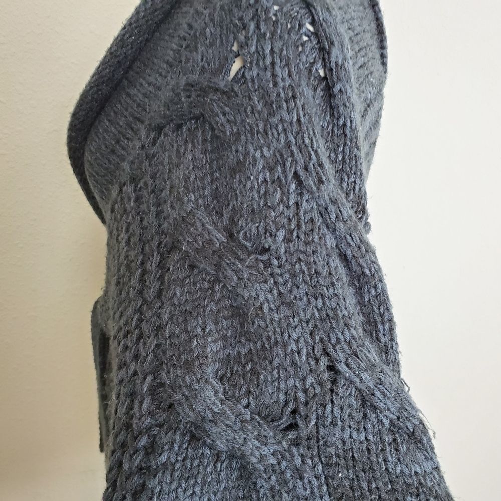 Cozy Belted Cable-Knit Sweater Cardigan - Charcoal - Picture 5 of 8